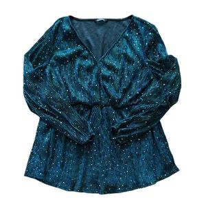 BloomChic Turquoise Long-Sleeved Wrap Blouse